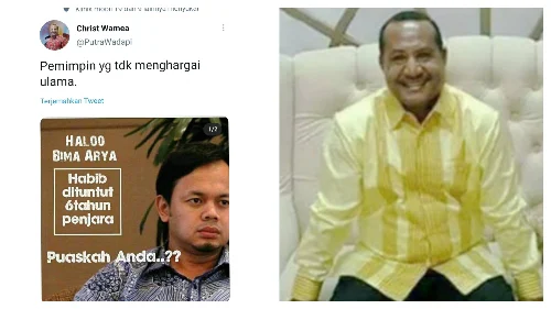 Tokoh Papua, Christ Wamea melayangkan sentilan kepada Bima Arya terkait tuntutan hukum kepada Habib Rizieq Shihab.