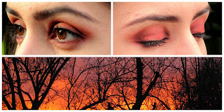 Orange, red, a little brown, for an autumn ispired make up, easy to make.