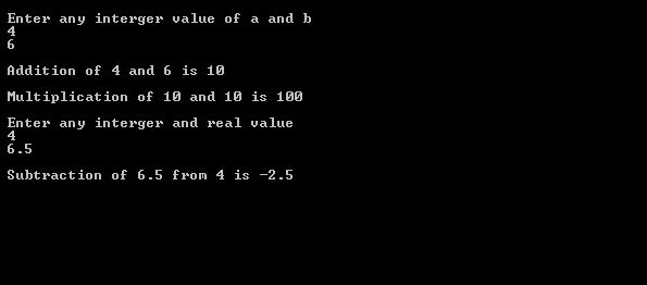output of program to perform arithmetic operation using constructor overloading in C++ (OOPs)
