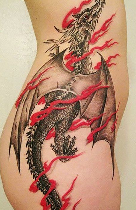 celtic-dragon-on-fire-ribs-side-tattoo