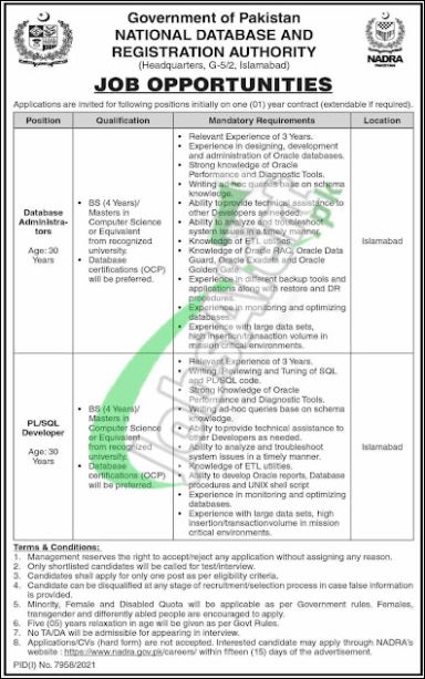 Latest Jobs Opportunities NADRA-National Database and Registration Authority-May-2022