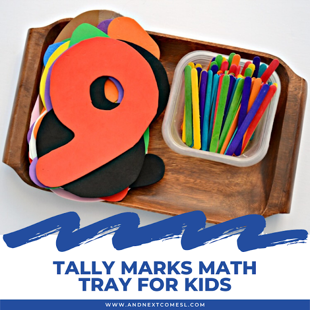 A simple tally marks math tray that gives kids hands-on practice counting tally marks