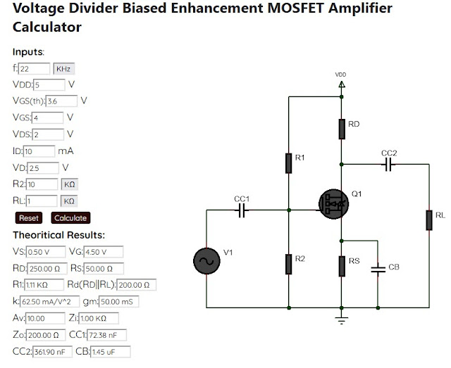 E-MOSFET amplifier calculator