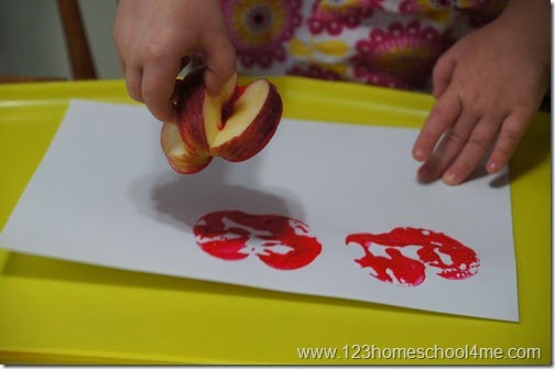 stamping apples in preschool