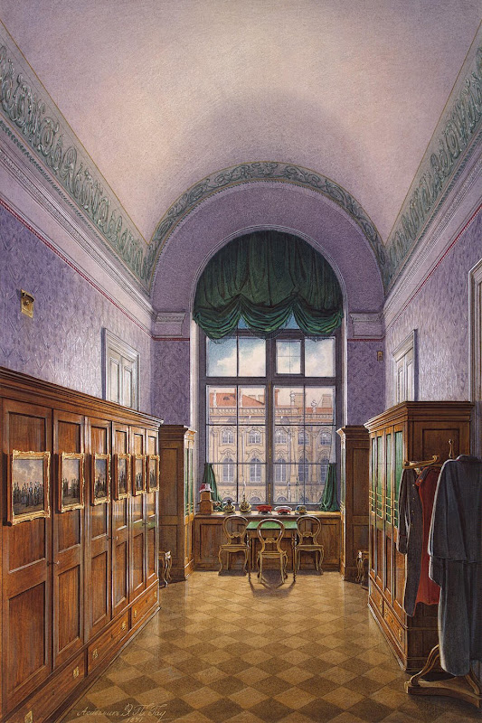 Interiors of the Winter Palace. The Dressing-Room of Emperor Alexander II by Edward Petrovich Hau - Architecture, Interiors Drawings from Hermitage Museum