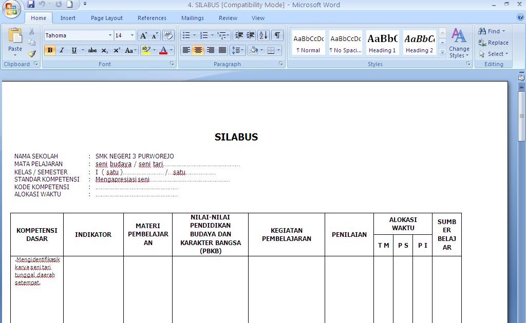CONTOH SILABUS  contoh surat dan kebutuhan anda