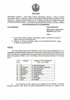  G.O MS : 29 - SCHOOL EDUCATION - NEW DEO's SELECTED LIST BY TNPSC & DISTRICTS