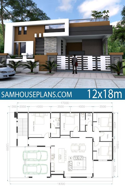 แปลนบ้านชั้นเดียว 3 ห้องนอน