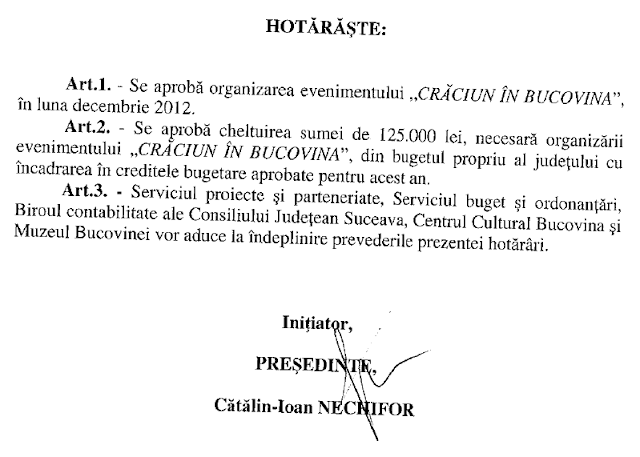 Crăciun în Bucovina 2012 - chermeză de 1,25 miliarde de lei vechi