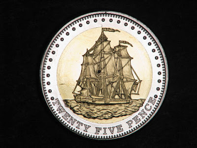 Ships on Coins Sailing ship TRISTAN DA CUNHA 25 Pence coin