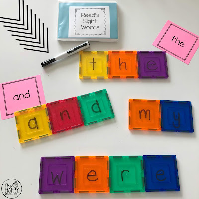 Using magnetic tiles to build sight words