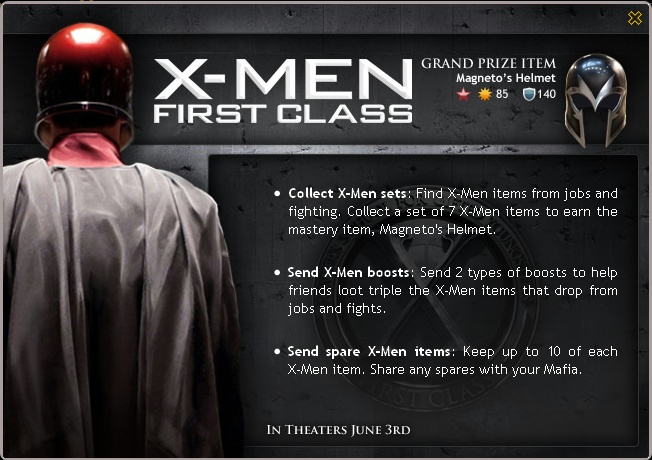 To help promote XMen First Class Mafia Wars is offering special edition