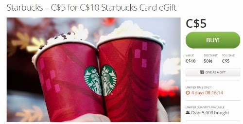 Groupon Canada Deals Starbucks $5 For $10 eGift Card