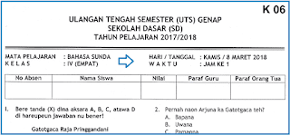 Soal UTS 2 Bahasa dan Sastra Sunda Kelas 4 SD Terbaru