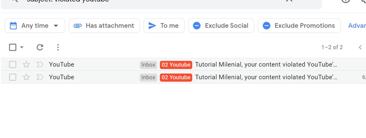 email strikes dari Youtube