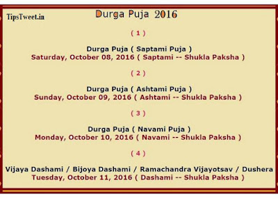 Durga Puja 2016 Dates, Durga Puja Calendar, Durga Puja Schedule