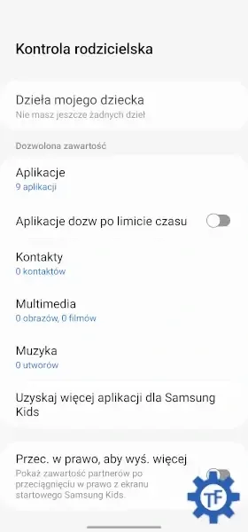 Sekcja dozwolona zawartość w kontroli rodzicielskiej