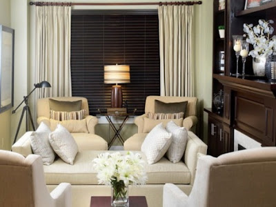 living room with brown furniture