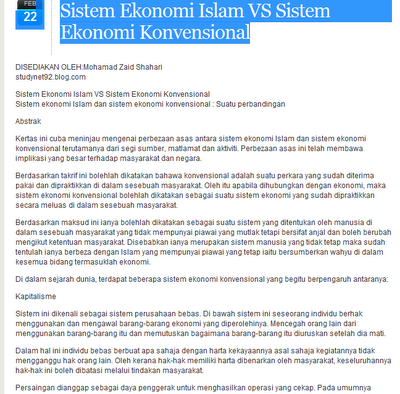 One Stop Academic: Sistem Ekonomi Islam VS Sistem Ekonomi 