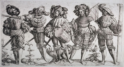 Officer accompanied by 4 soldiers etching