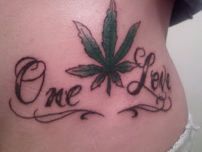 lettering and weed tattoos for girls on lower back