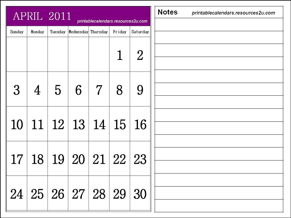 printable calendar 2011 april. Free Calendar 2011 April to