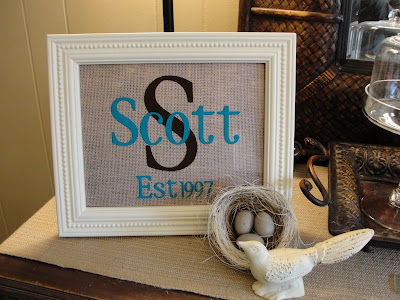  project for center of photo wall do it on burlap from the wedding