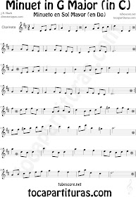 Partitura del Minueto en Do Mayor (para duo con piano) de Bach para Clarinete Minuet in C Major Sheet Music for Clarinet by Bach Music Scores