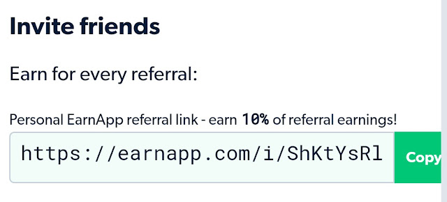 Inivite friends to earn 10% extra money in earnapp.