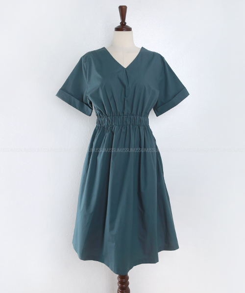  Garterized Waist Solid Tone Dress