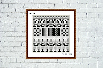 Black cross stitch pattern ornaments hand embroidery pattern - Tango Stitch