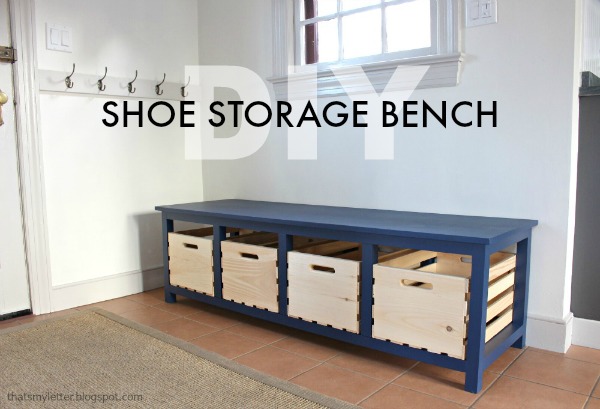 DIY shoe storage bench with free plans using Crates &amp; Pallet crates.