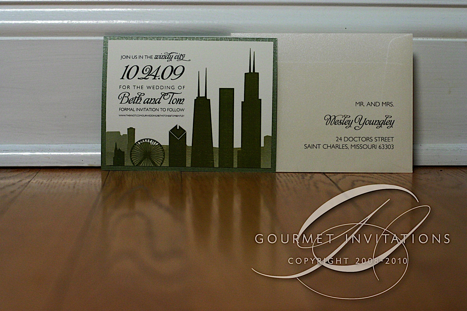 Beth fell in love with Heather's Chicago Skyline wedding invitations
