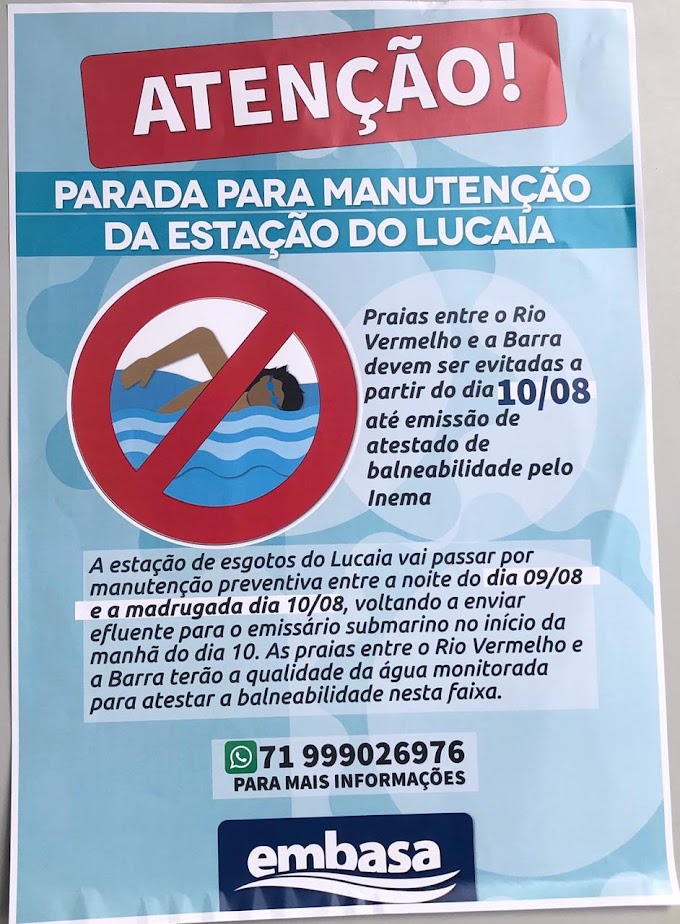 Embasa avisa que praias entre Rio Vermelho e Barra devem ser evitadas a partir do dia 10/8