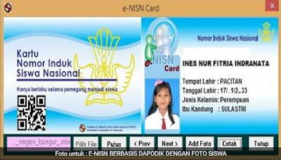 E-NISN Card Sesuai Dapodik dilengkapi Barcode dan Foto Siswa