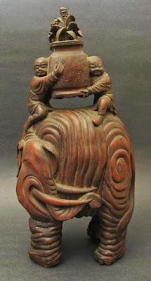 Chinese Elephant found in a North Shore House, Fine 18th C. Qianlong Bamboo Carving of an Elephant