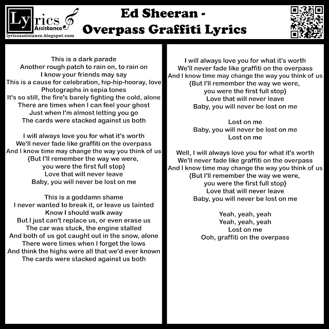 Ed Sheeran - Overpass Graffiti Lyrics | lyricsassistance.blogspot.com