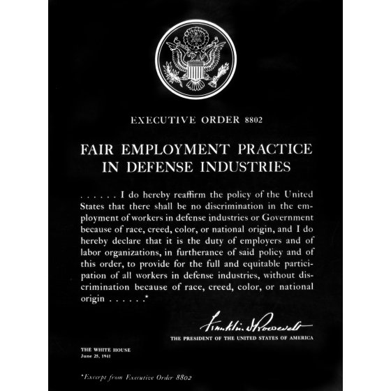 President Roosevelt's "Fair Employment Practice in Defense Industries" Executive Order 25 June 1941 worldwartwo.filminspector.com