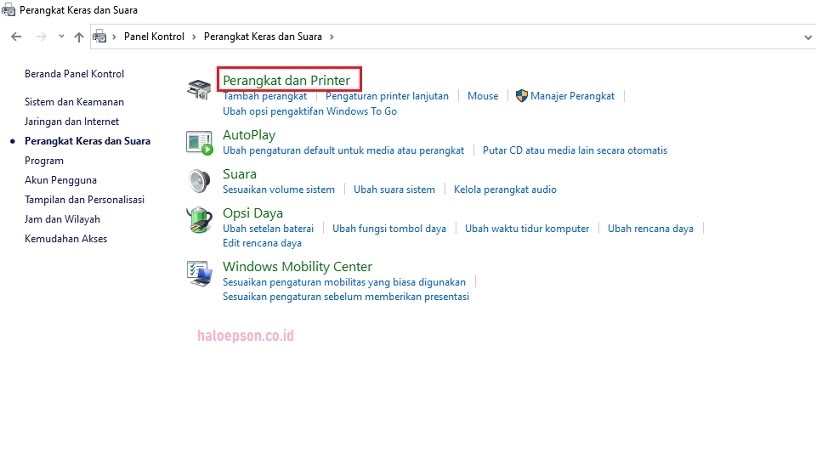 Perangkat dan Printer windows Perangkat dan Printer windows