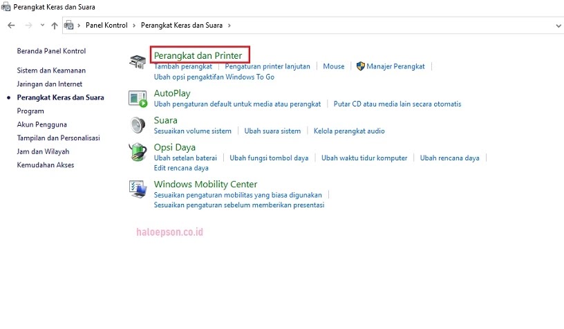 Perangkat dan Printer windows