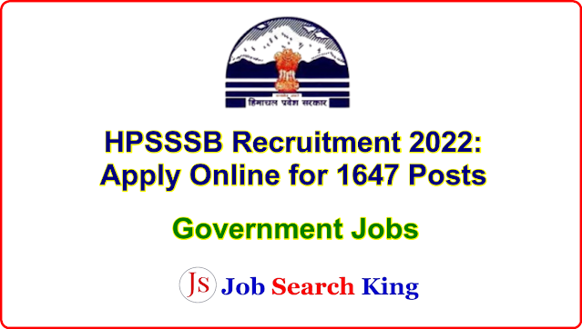HPSSSB Recruitment 2022 - Apply Online for 1647 Posts