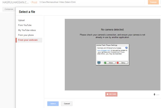 Cara buat rakaman video terus ke blog post 