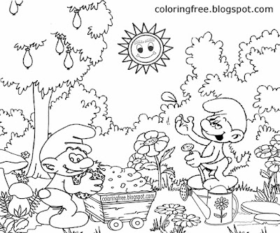 Facebook Smurfs characters Papa Smurf village house fun coloring sheets for kids easy drawing ideas