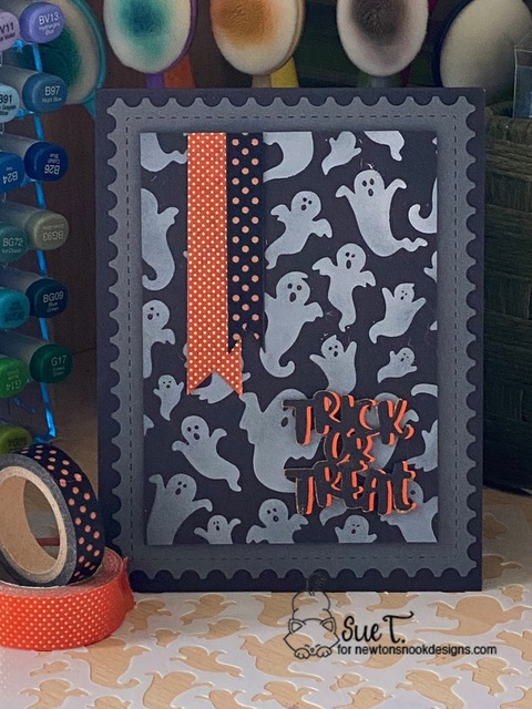 Trick or Treat by Sue T. features Framework, Ghost and Halloween Trio by Newton's Nook Designs; #newtonsnook