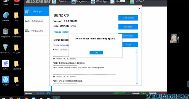 VXDIAG Benz C6 Xentry Driver File Check Failed 1