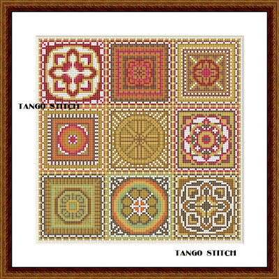 Granny squares cross stitch DMC thread pattern - Tango Stitch