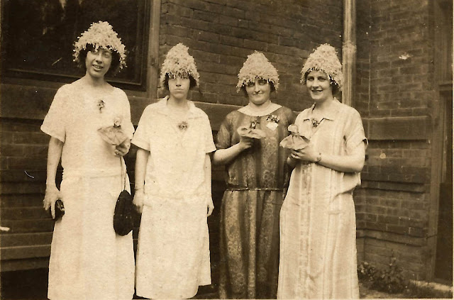 3 Unknown Friends and Florence Smith with Flower hats