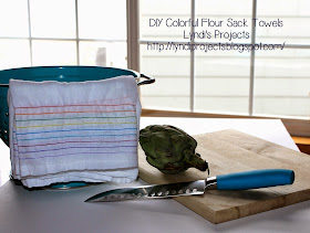 how to sew flour sack towels, colorful kitchen decor, rainbow