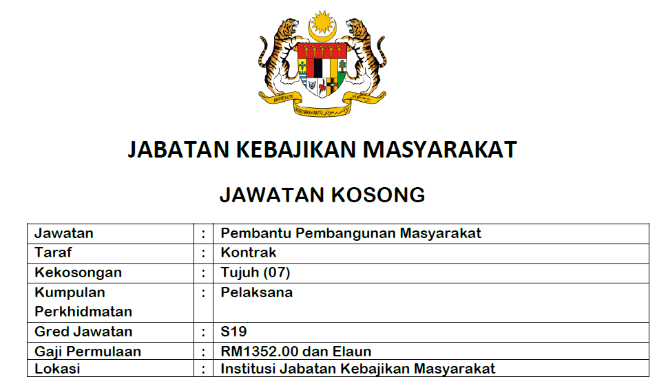 Jawatan Kosong Terkini di Jabatan Kebajikan Masyarakat ...