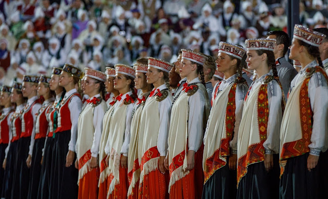 Girl choir dressed in the Latvian folk costumes during the Song and Dance festival